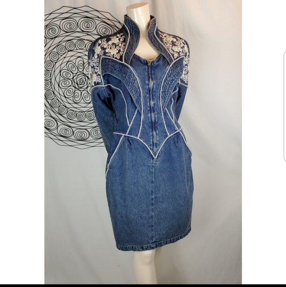 Jazzino Dresses & Skirts - Vintage 80s Denim Jean Bedazzed Jewelled Dress